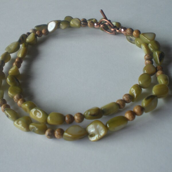 Earthy Green Jade and  Brown Jasper Beaded Necklace