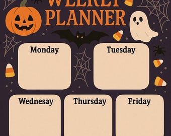 Halloween Wochenplaner | Gruseliger Kalender zum Ausdrucken | Geist-Kürbis-schwarze Katze-Thema | Digitaler Download