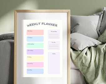 Colorful Weekly Planner Printable | Pastel Weekly Schedule | Priorities To Do Notes