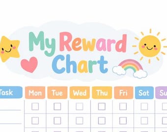 Kids Reward Chart Printable | Colorful Chore Chart for Kids | Weekly Behavior Tracker | Cute Star Reward Chart PDF