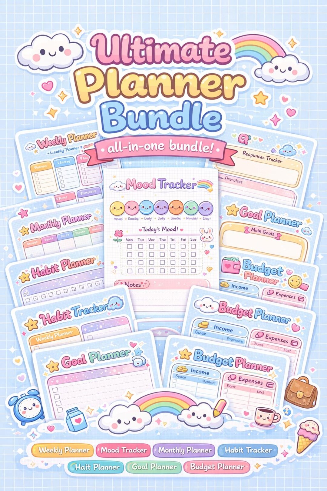 Kawaii Planner Bundle | Daily, Weekly, Monthly (PDF Pattern - Etsy