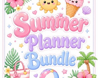Kawaii Summer Planner Bundle | Vacation, Travel, Beach Day, Goals (Digital Download)