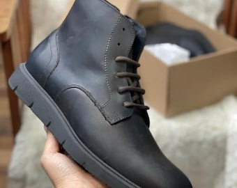 Schwarze Lederstiefel für Herren Größe 10,5 - 11 | Echtleder Frack Stiefel | Langlebige Lässige Arbeitsstiefel | Stylische Comfort Passform