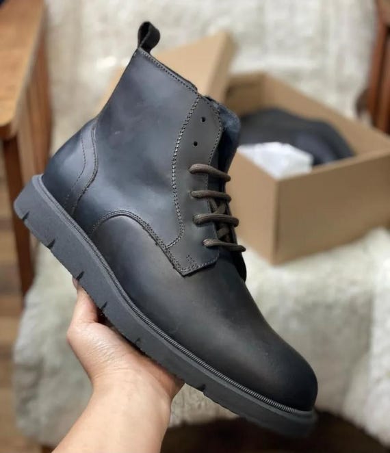 Men's Black Leather Boots Size 10.5-11 | Genuine Leather Dress Boots | Durable Casual Work Boots | Stylish Comfort Fit