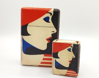 Wooden cigarette case, cigarette box with matches, gifts for bestman