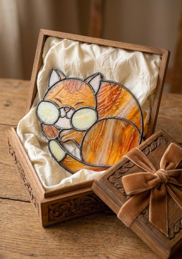 Orange Tabby Cat Stained Glass Pattern PDF | Sleeping Kitten Suncatcher ...