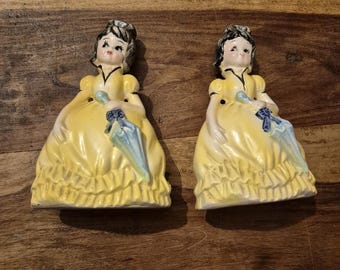 Vintage Planter figurines 1950s hand painted sold as a pair