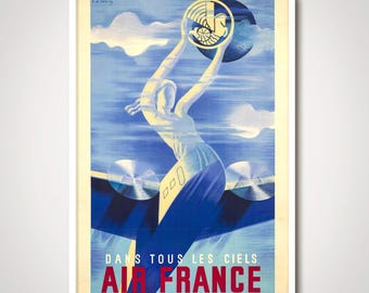 Air France Vintage Travel Poster | 1930s Art Deco Print (Digital Download)