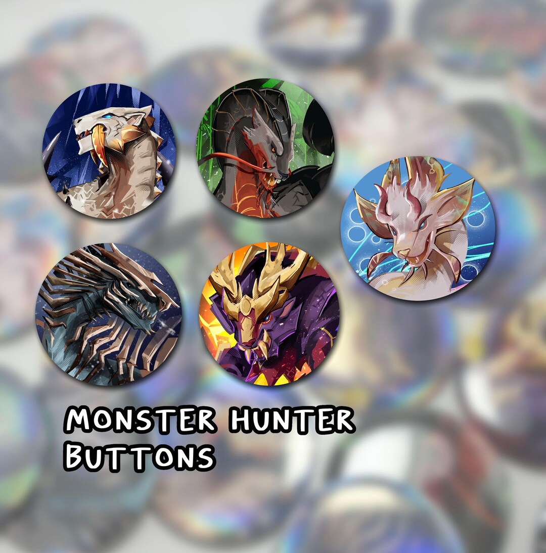 Monster Button Designs Monster Hunter Rise/ Wilds 2.5- Inch Holographic Monster Buttons - Etsy