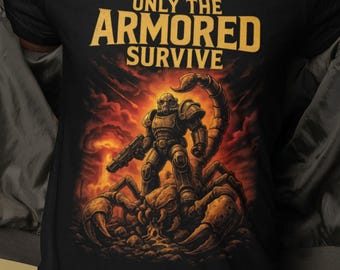 ウェイストランド・ウォリアー パワーアーマー Tシャツ：装甲兵だけが生き残る、終末世界の兵士ミュータント・スコーピオンTシャツ