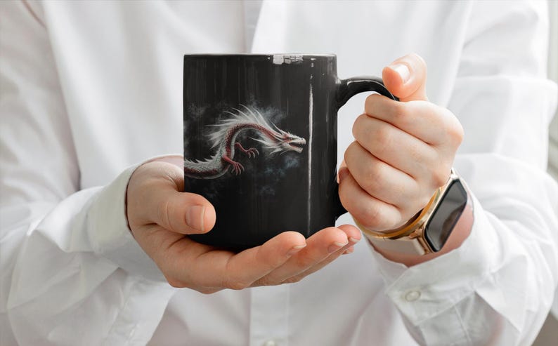 Mystic Chinese Dragon Black Coffee Mug - Dark Fantasy Lover Gift - Etsy
