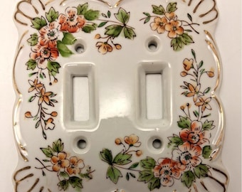 2 interruptores de luz dobles florales de porcelana vintage japonesa Kelvin's