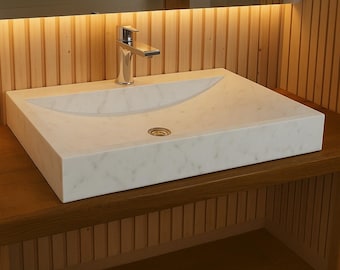 Handcrafted Calacatta White Marble Sink – Custom Size, Turkish Stone