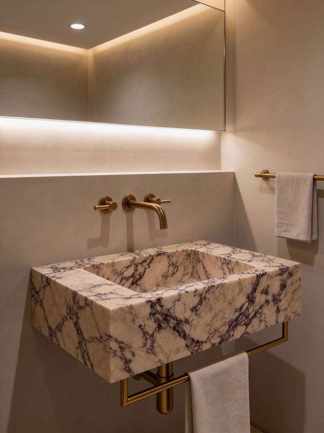 Calacatta Viola Marble Sink | Monolithic Wall Mount Vanity Basin ...