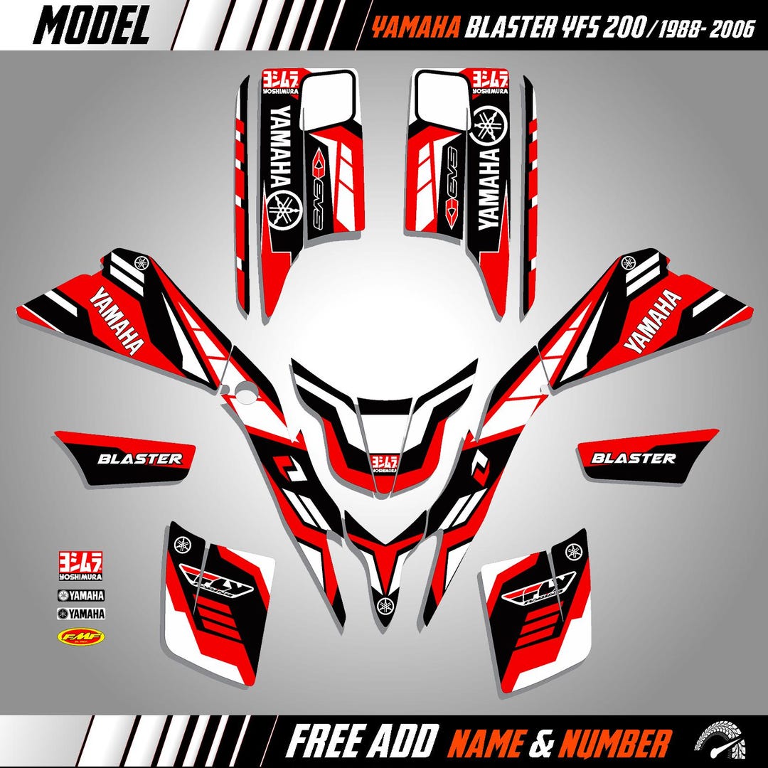 Blaster Graphics Kit Yamaha Blaster 200 YFS Graphics Kit | Custom ATV Decals Stickers | 1988 ...