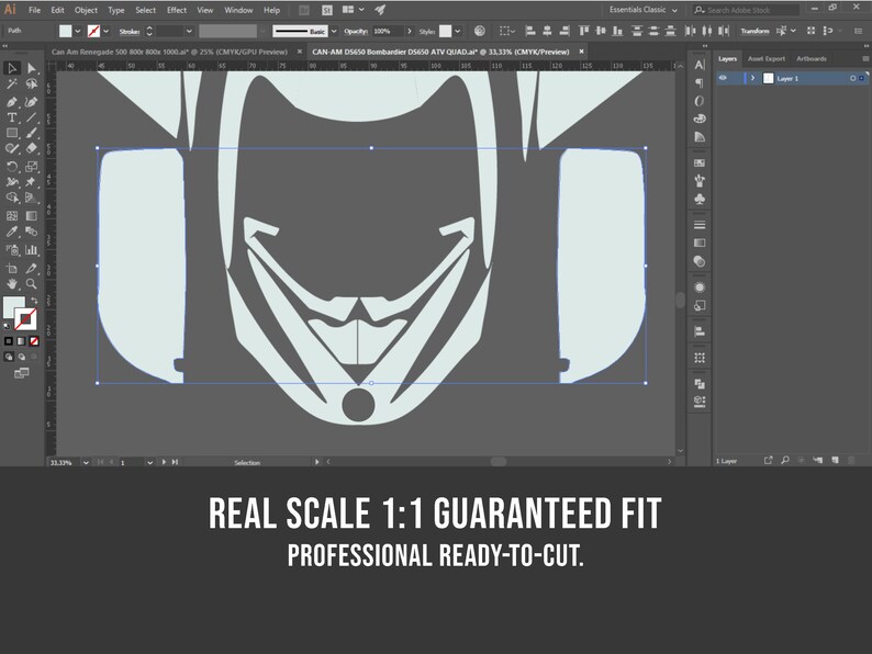 Can-Am Bombardier DS650 Vector Template 1:1 Real Scale | ATV Quad Graphic Kit Wrap Stencil | eps ai pdf svg dxf cdr | Commercial Use imagen 3
