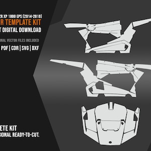 Può includere: Kit di modelli vettoriali per Polaris RZR XP 1000 EPS (2014-2018). L'immagine mostra un kit completo con design pronti per il taglio professionale. Include 6 file vettoriali professionali nei formati AI, EPS, PDF, CDR, SVG e DXF. Download digitale immediato.