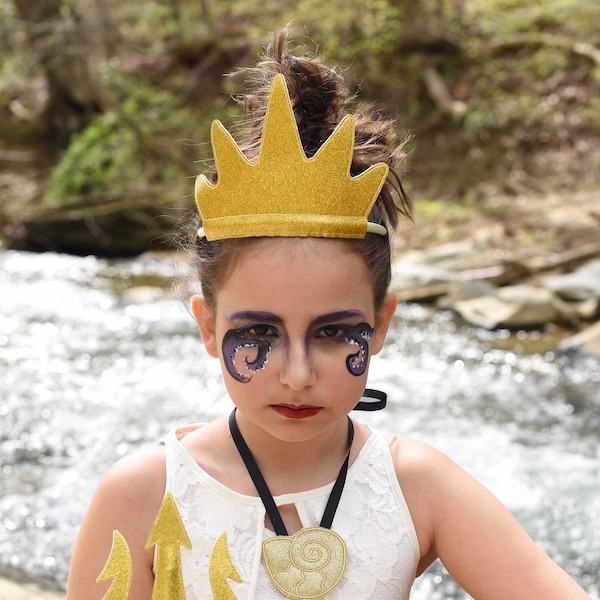 Ursula inspired Crown and Trident Set- Glitter and Felt Dress Up Accessories- Child Size