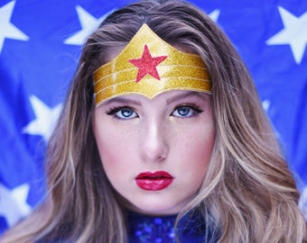 Original Wonder Woman Headpiece- Glitter Canvas and Felt Dress Up Accessory