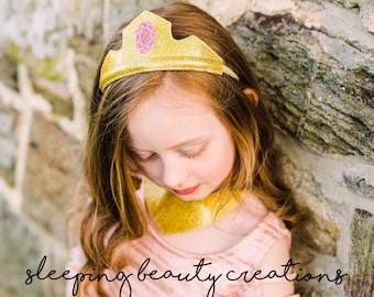 Sleeping Beauty Tiara, Wand & Necklace Set- Glitter and Felt Dress Up Accessory