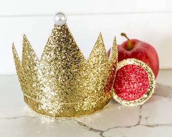 Evil Queen- inspired Gold Glitter Crown and Brooch- Glitter and Felt Dress Up Accessory