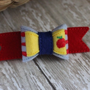 Snow White Inspired Hair Bow- Embroidered Wool Felt