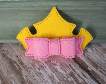 Sleeping Beauty Inspired Crown Hair Bow- Embroidered Wool Felt