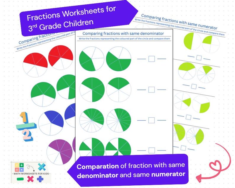 Fractions Worksheets for Fraction Comparation - 3rd and 4th Grade ...