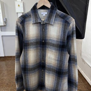 Reiss Wool Frey Brushed Checked Overshirt Jacket, seltene Größe L