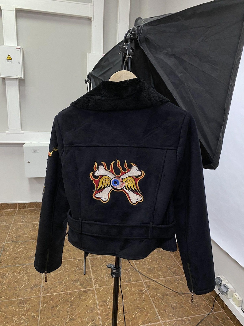 Chaqueta vintage Von Dutch Motor de piel sintética de oveja imagen 1