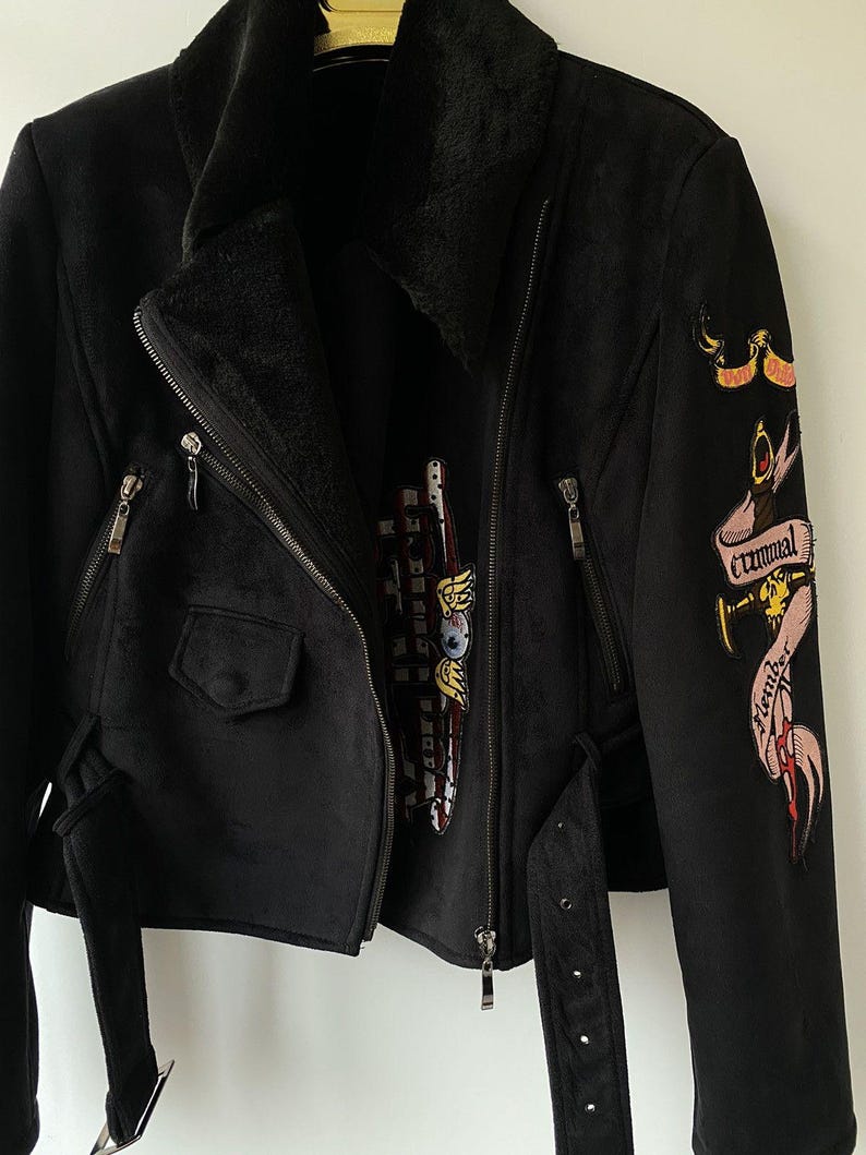 Chaqueta vintage Von Dutch Motor de piel sintética de oveja imagen 13