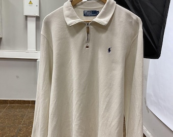 Vintage Ralph Lauren Strickpullover aus den 90er Jahren mit 1/4-Reißverschluss, Größe L/XL