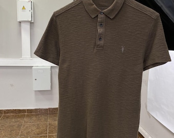 Rare Allsaints Brown Japan Style Polo T-Shirt Retro Hype size S