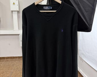 Vintage Ralph Lauren Strickpullover mit lila Logo aus den 90er Jahren, seltene Größe XL