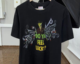 Vintage 1994 The Mask Do Ya Feel Lucky Jim Carrey Data East T-Shirt Hanes Größe L Farbe Schwarz Made in USA