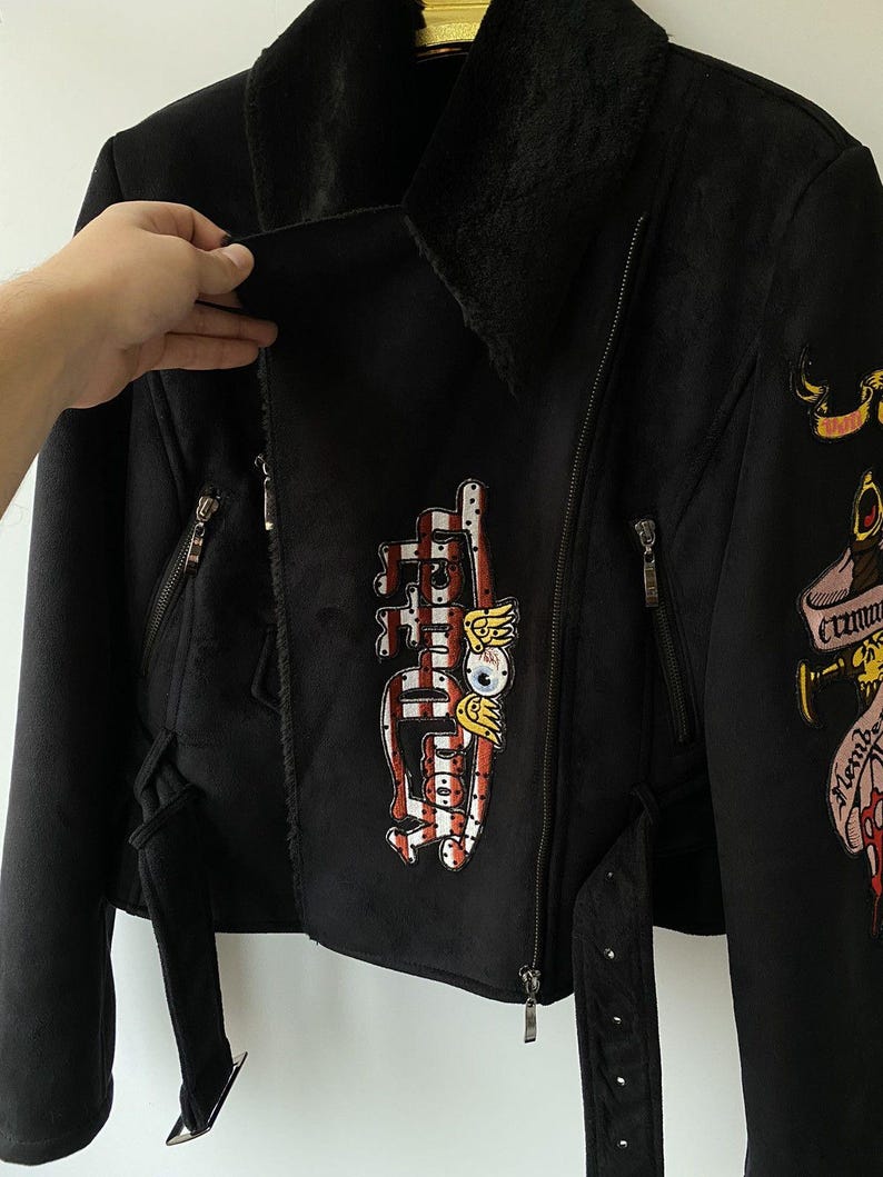 Chaqueta vintage Von Dutch Motor de piel sintética de oveja imagen 12