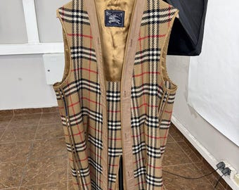 Vintage 90s Burberry Nova Check Wool Vest Liner Sleeveless size REG 48