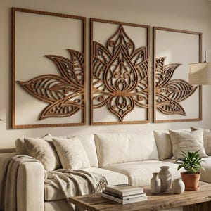 Queen Headboard Panels: Lotus Mandala Wall Art, Boho Above Bed Decor