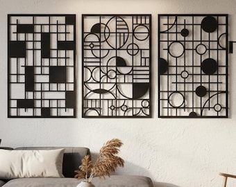 Other Furniture Lot de 3 panneaux d'art mural moderne en bois – Grandes tentures murales géométriques en bois pour décoration de maison et de bureau (taille M, 55,9 x 55,9 cm