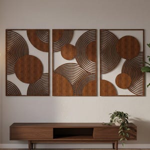 Geometric Wood Wall Art: Mid Century Modern 3-Piece Set, Large Wooden Decor