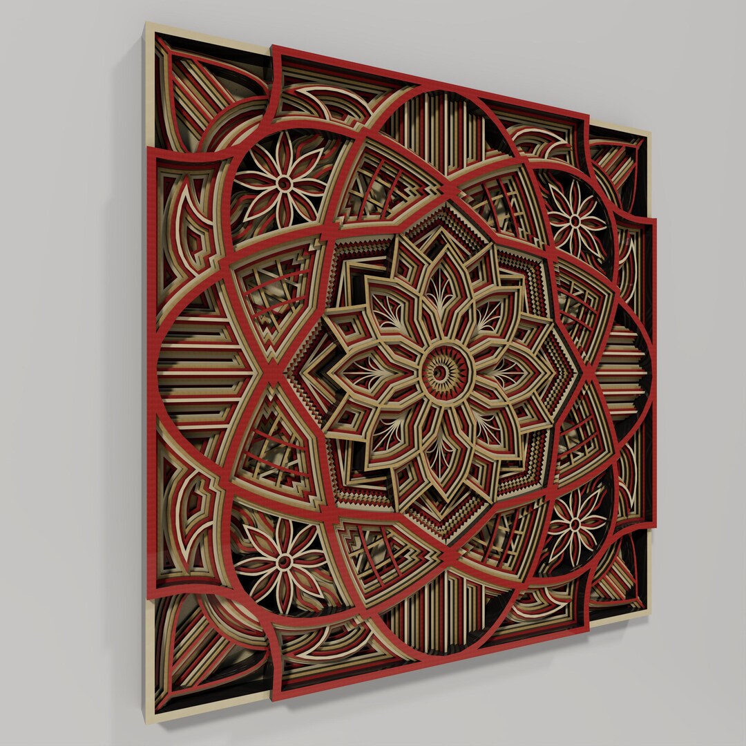 Red Lotus Handmade Mandala Wall Art: Laser Cut Geometric Wood Decor - Etsy