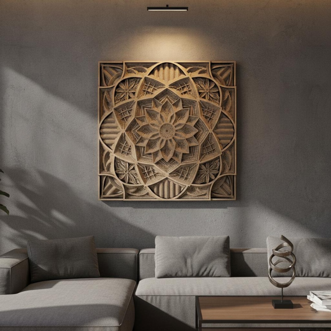 3D Wooden Mandala Wall Art: Layered Lotus Flower, Sacred Geometry Decor ...