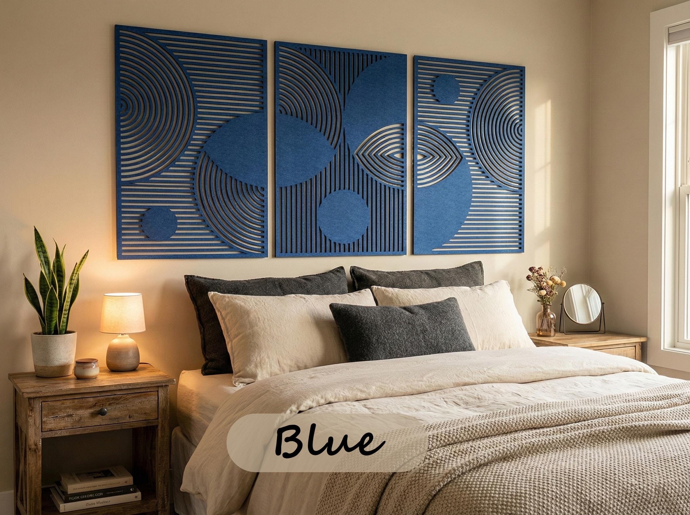 Modern Geometric Wood Wall Art Set: Abstract Laser Cut Wooden Panels ...
