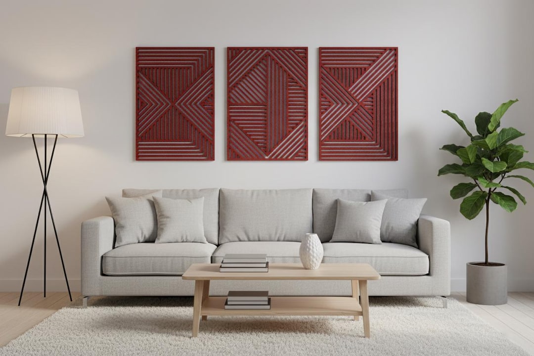 Abstract Wooden Wall Art Set of 3: Mid Century Modern Home Decoration ...