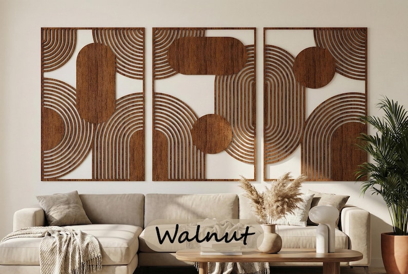 Curved Line Wood Wall Art Triptych: Modern Rhythm Statement Decor - Etsy