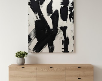 Abstract Black and White Painting Printed on Canvas, Modern Wall Artwork, Canvas Art