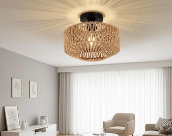 Handwoven Bamboo Pendant Lamp – Boho Rattan Chandelier, 11.8 Inch