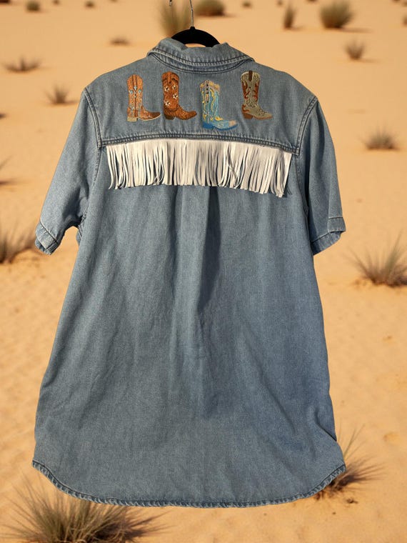 Universal Thread Woman's Denim Shirt Dress in Light Blue Sz XL Embroidered  Cowboy Boots and Fringe. One- Of-kind Piece. Upcycled Dress. - Etsy New  Zealand