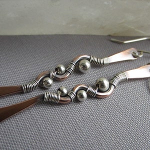 Hammered Copper Earrings/Mixed Metal Earrings/ Artisan Earrings/ Copper Hammered Earrings/ Mixed Metal Earrings image 3