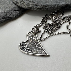 Silver heart pendant necklace for her, handmade silver jewelry, image 6